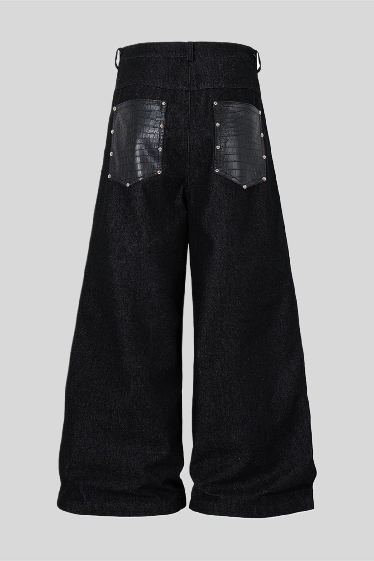 Studded Faux Leather Patchwork Wide Leg Pants