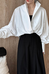Stand Collar Deep V Layering Blouse