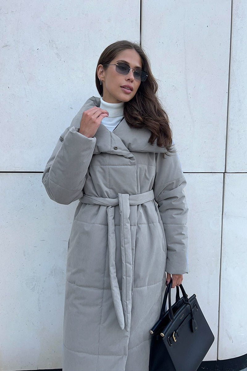 Long Stand Collar Puffer Jacket S / Grey