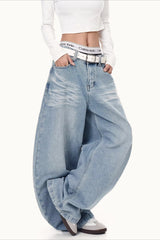 Letter Printed Slouchy Wide Leg Versatile Jeans