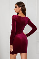 Velvet Solid Bodycon Slim Waist Sexy Mini Dress