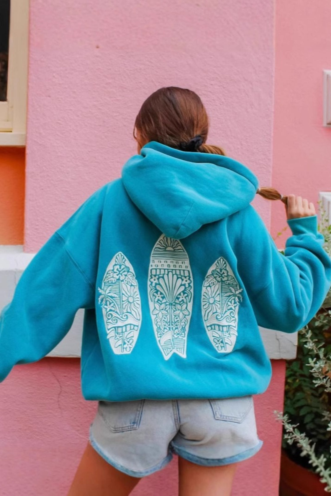 Surfboard Embroidered Fleece Lined Hoodie