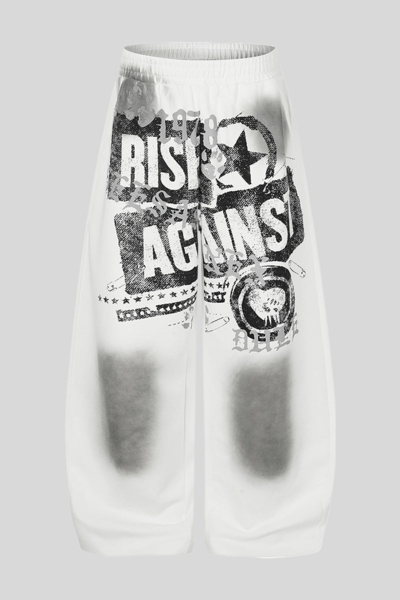 Distressed Typography Barrel Leg Pants
