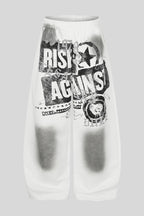 Distressed Typography Barrel Leg Pants