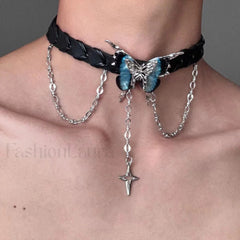 Dark Black Star Leather Choker Necklace BLACK