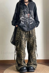 Dark Gothic Skull Print Zip Up Hoodie