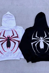 Dark Gothic Spider Print Zipper Hoodie