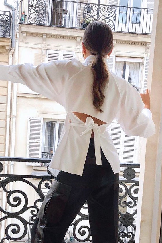 Long Sleeve White Tie Blouse Secondary image