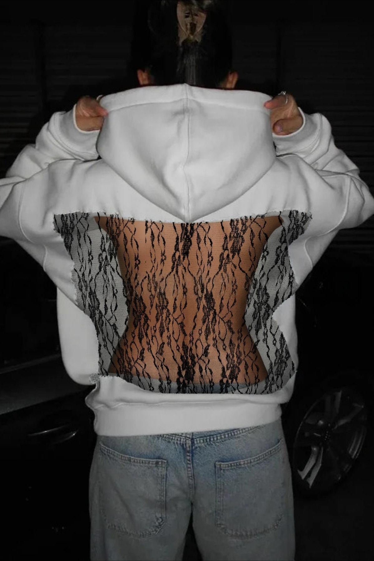 Hollow Out Lace Flower Back Hoodie Main image