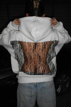 Hollow Out Lace Flower Back Hoodie