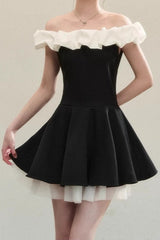 Ballet Neck Color Block Mini Dress