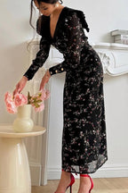 Ruffle Collar Long Sleeve Floral Dress