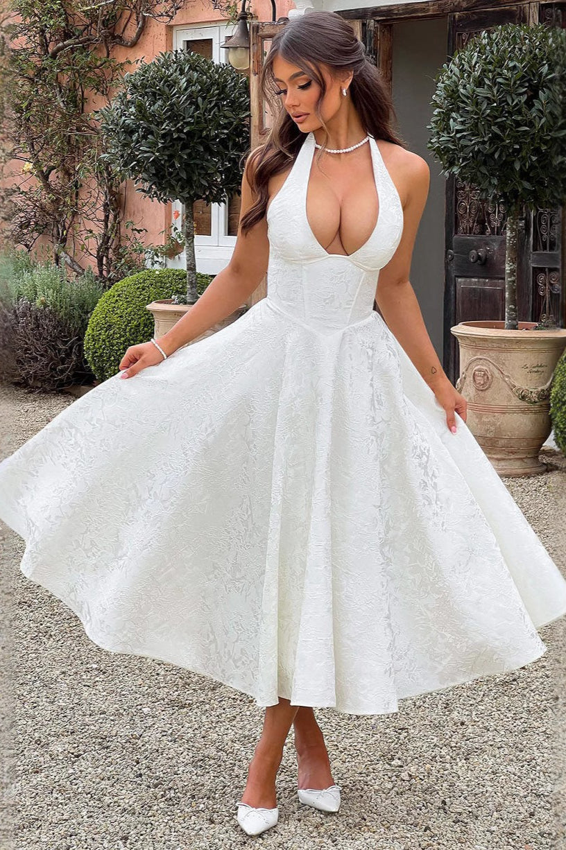 Jacquard Halter V-Neck Party Dress Secondary image