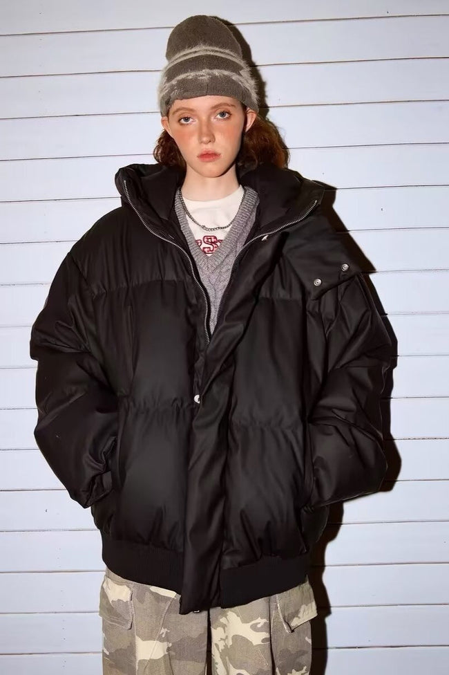 Stand Collar High Neck Hooded Puffer Jacket M / Black Main image