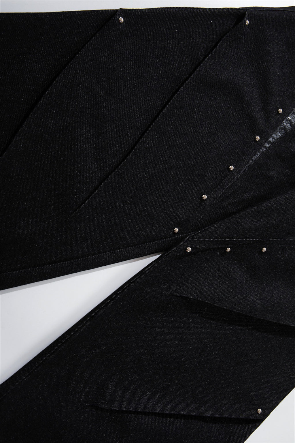 Studded Faux Leather Patchwork Wide Leg Pants