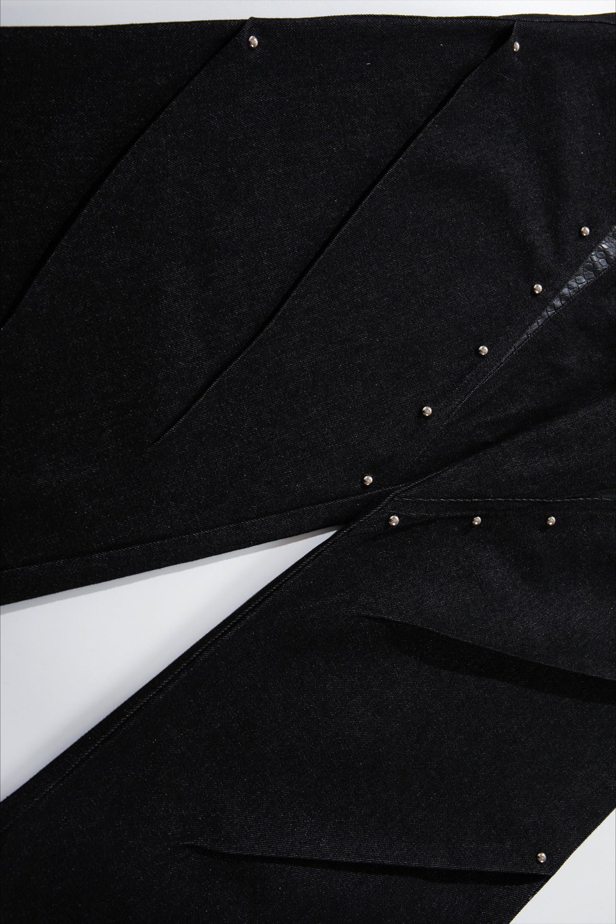 Studded Faux Leather Patchwork Wide Leg Pants