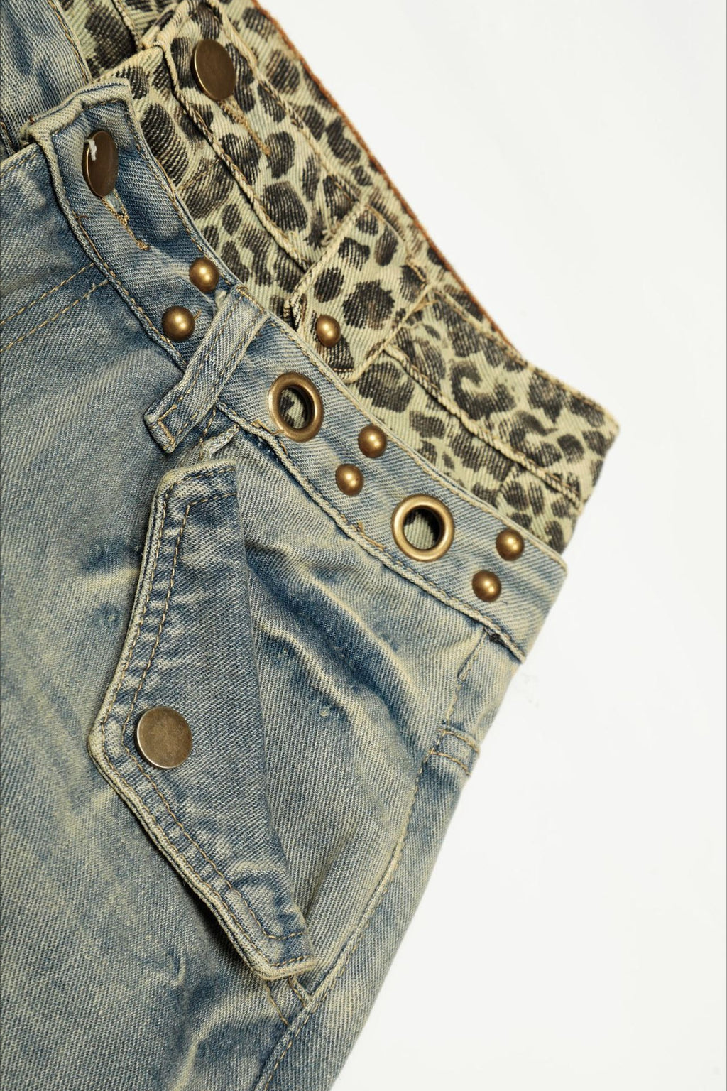 Leopard Double Waist Wide Leg Jeans