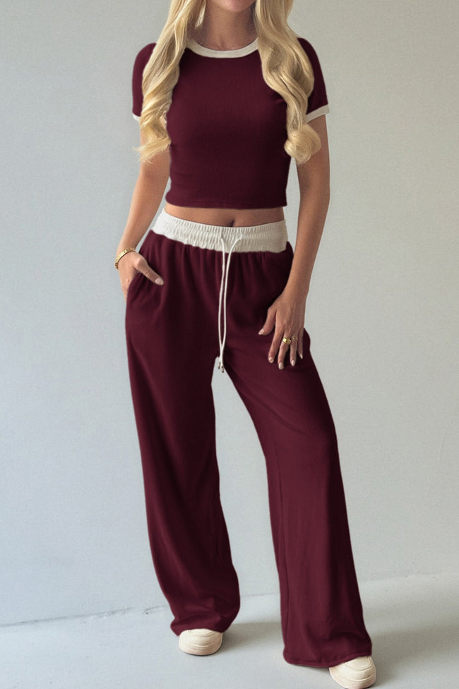 Colorblock Layering Tank Top Wide Leg Pants Set Main image