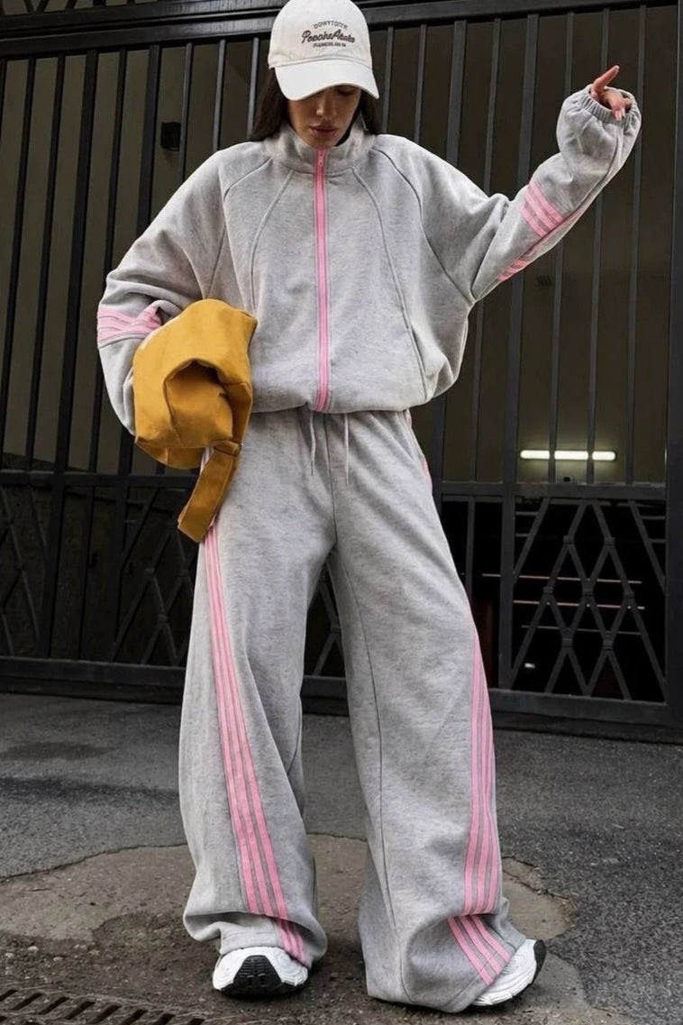 Side Stripe Sweatshirt Jogger Two Piece Set