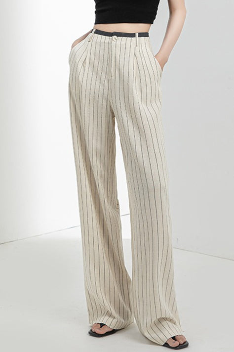 Linen High Waist Stripe Narrow Wide Leg Pants Main image