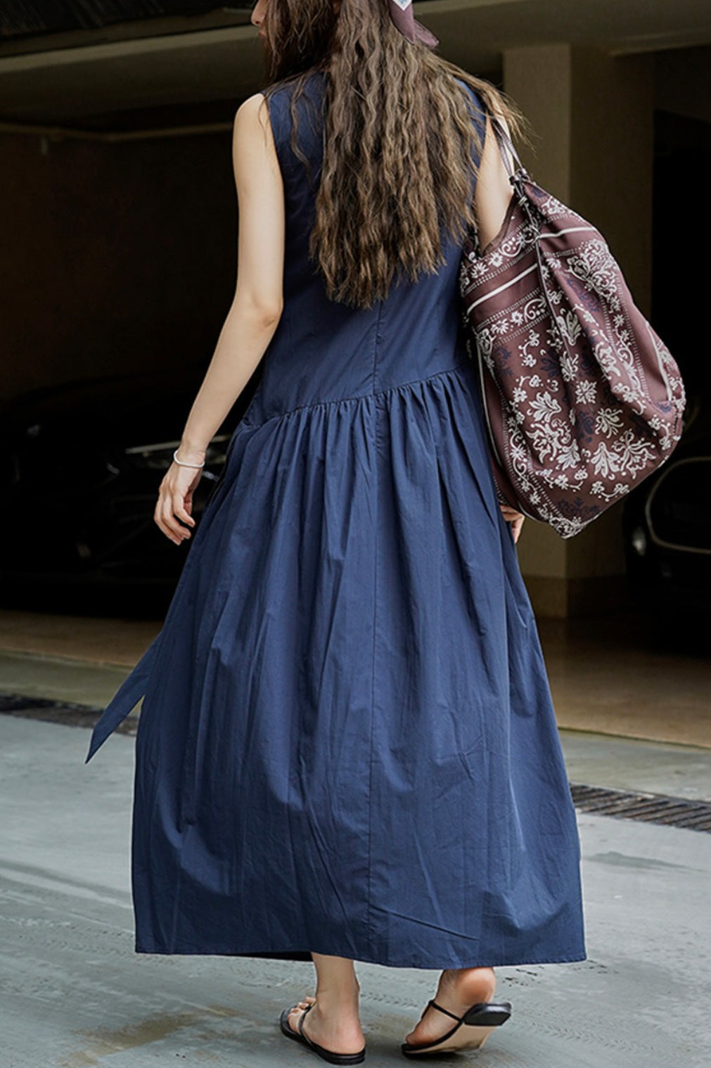Pleated Tie Strap Lightweight Boho Dress Secondary image