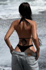 Sexy Black Cutout Halter One Piece Swimwear