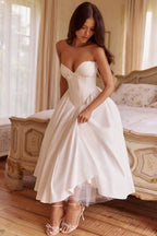 Romantic Bow Boned Strapless Slim Solid Prom Dress