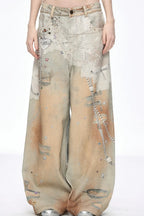 Tie Dye Baggy Wide Leg Denim Jeans Yellow / S