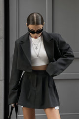 Mini Skirt with Lapel Blazer Two Piece Set