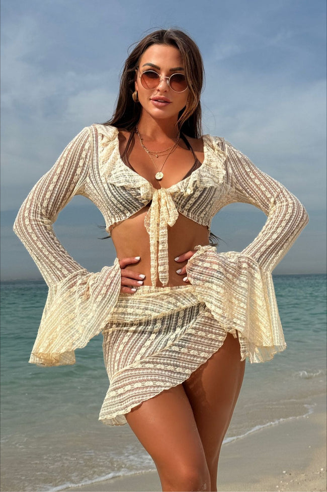 Lace Mesh Asymmetrical Hem Four Piece Swim Set Main image