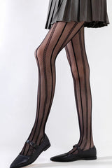 Black Lace Sheer Striped Fishnet Tights