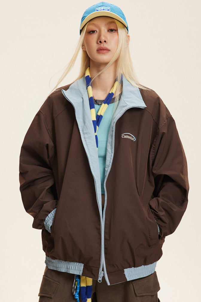 Reversible Stand Collar Colorblock Jacket Secondary image