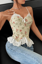 Lace Trim Patchwork Boned Corset Tank Top