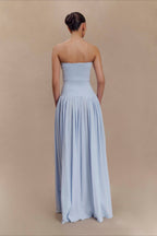 Solid Color Sleeveless Backless Ruched Corset Maxi Prom Dress