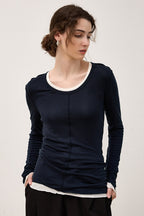 Tencel Wool Blend Round Neck Knit Top