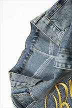 Gold Script Embroidered Barrel Leg Jeans