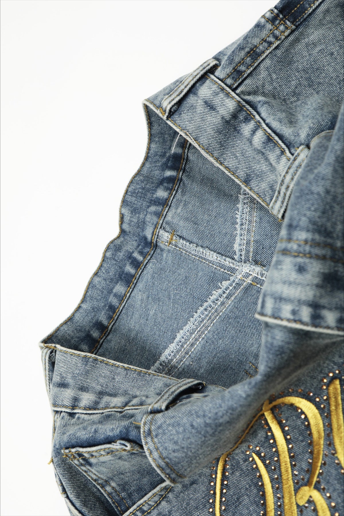 Gold Script Embroidered Barrel Leg Jeans
