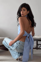 Chic Stripe Halter Open Back Halter Top