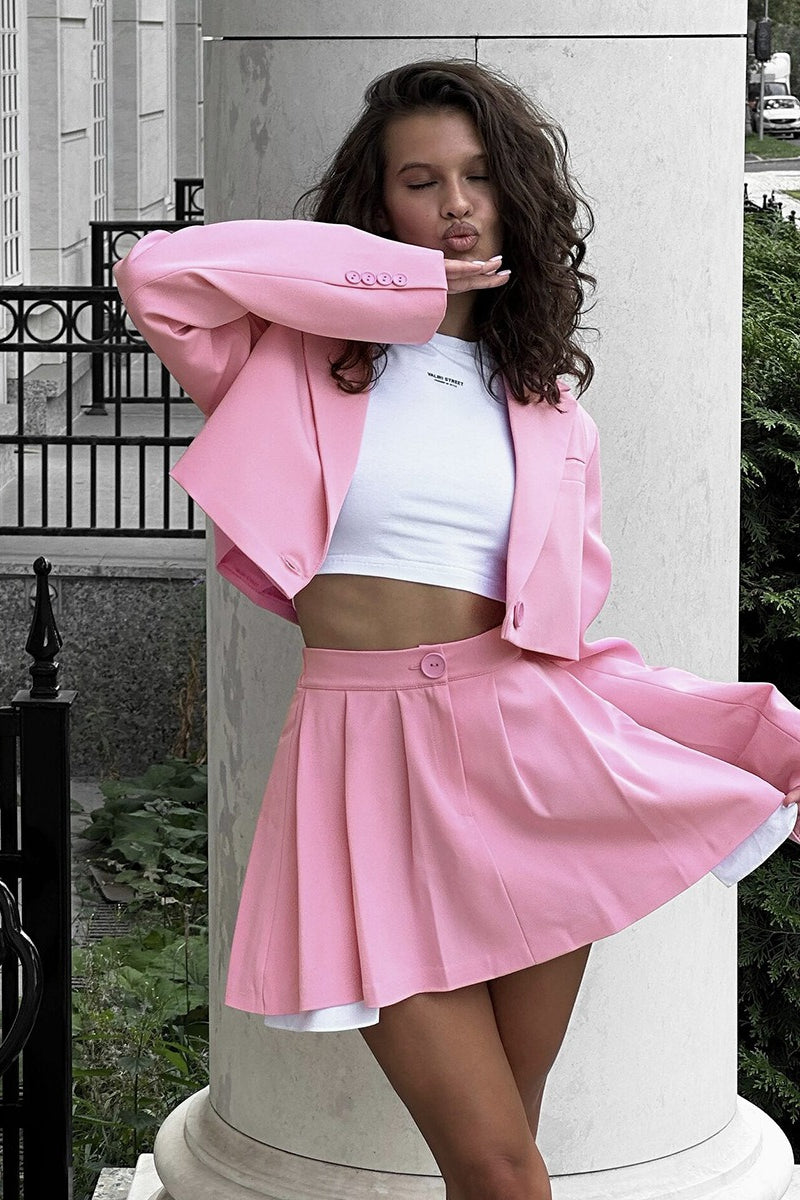 Mini Skirt with Lapel Blazer Two Piece Set