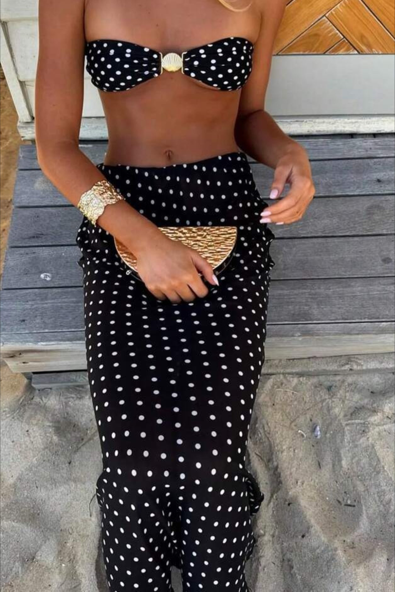 Bandeau Polka Dot Skirt Three Piece Swim Set Secondary image