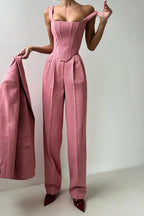 Layered Corset Style Three Piece Blazer Pants Set