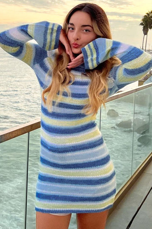 Flare Sleeve Striped Sweater Dress S / Blue Main image