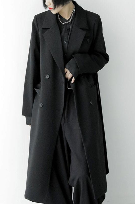 Black Double Breasted Long Blazer Overcoat Main image