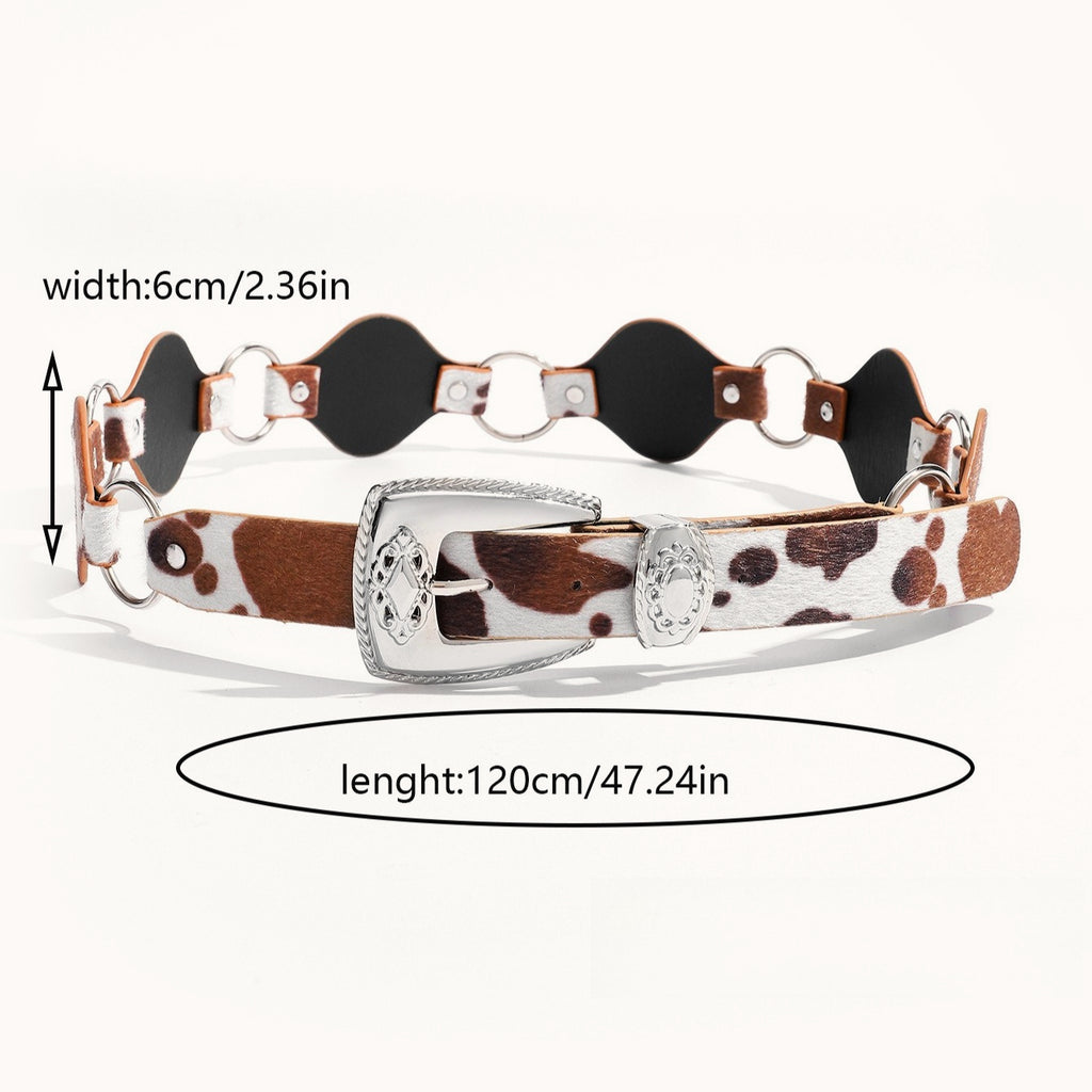 Boho Cow Print Wide Waist Belt
