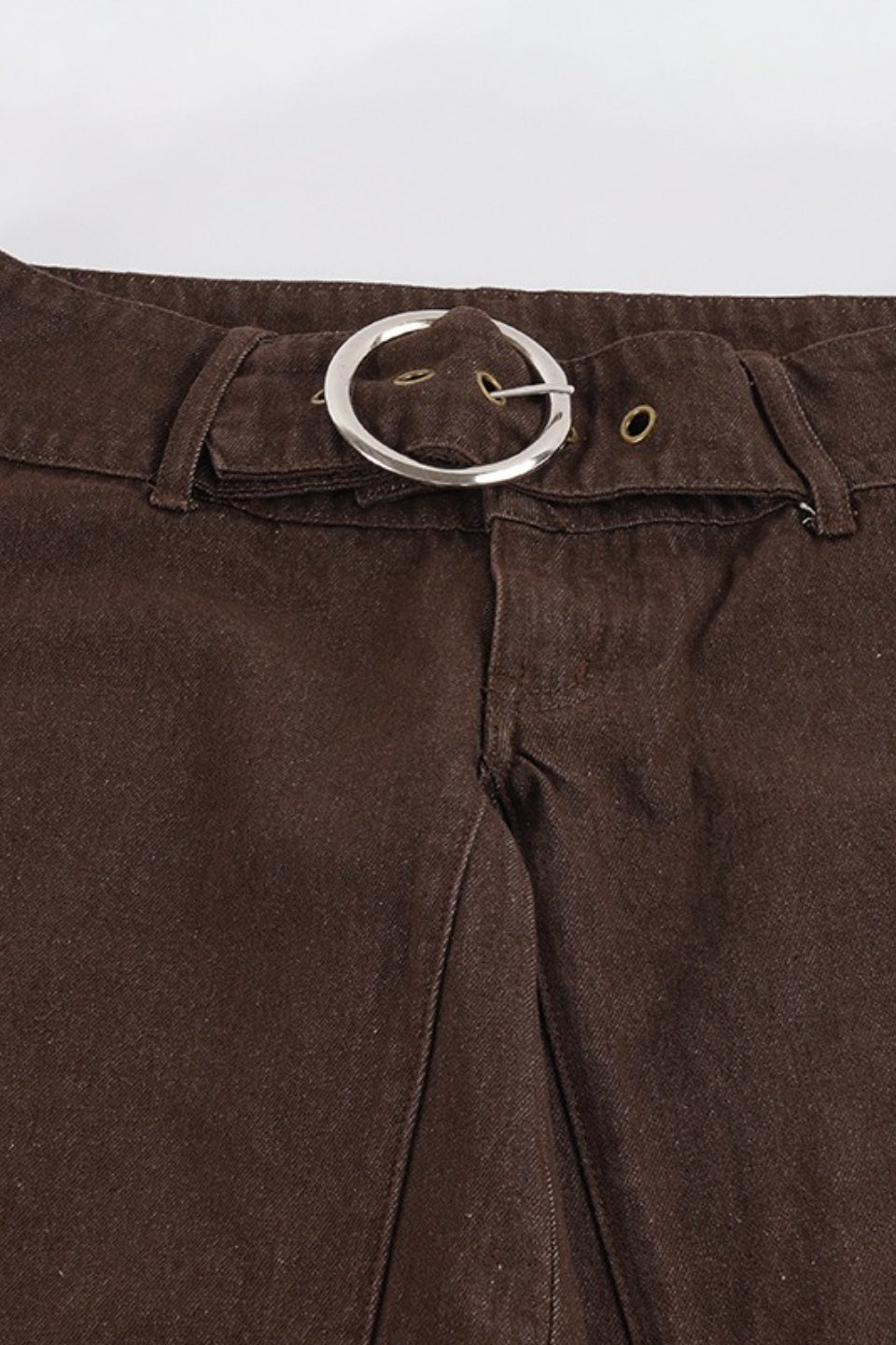 Low Rise Buckle Detail Loose Flare Leg Jeans