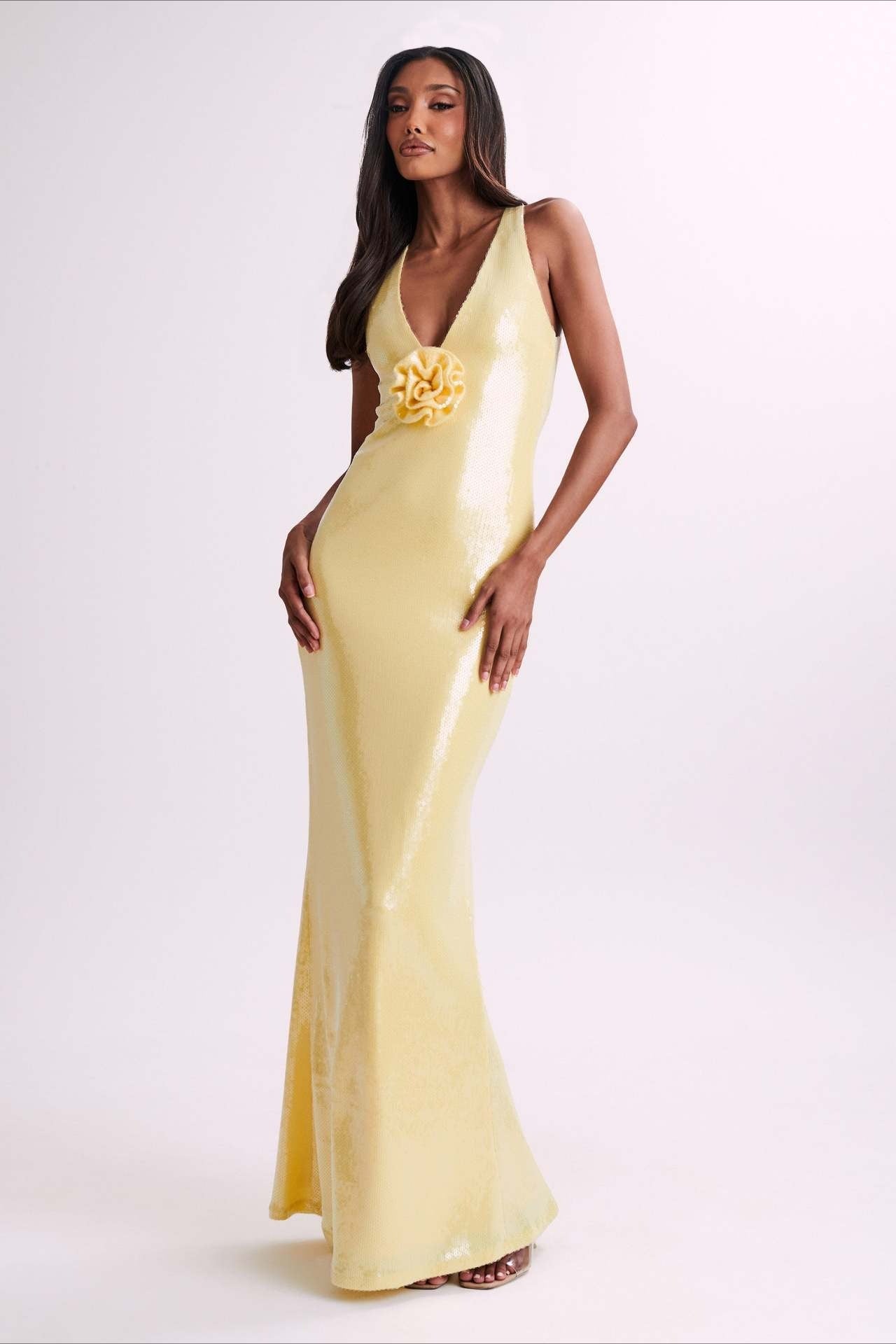 Backless Floral Sequin Maxi Dress S / Yellow Main image