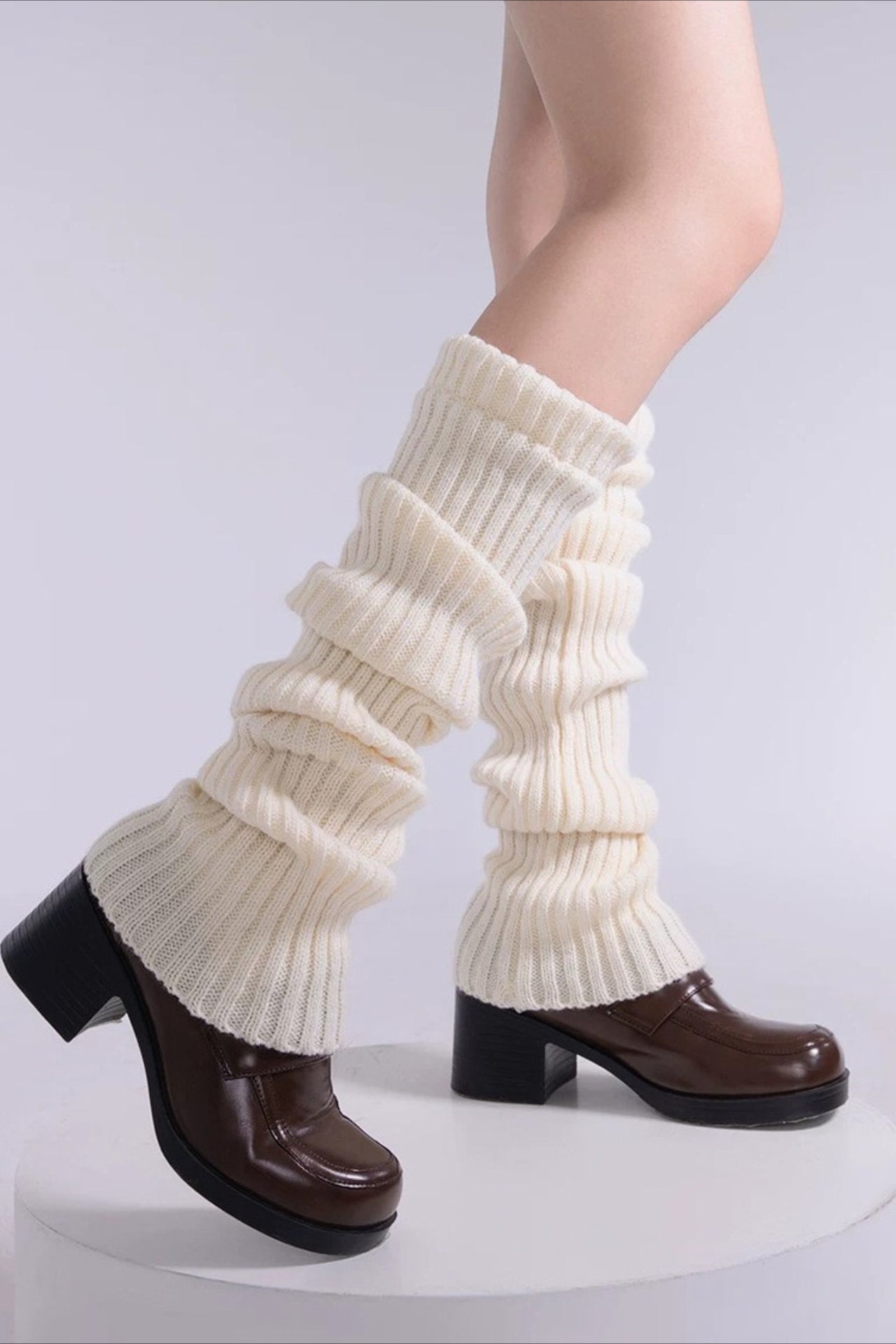 Textured Knit Bell Bottom Long Leg Warmers Main image