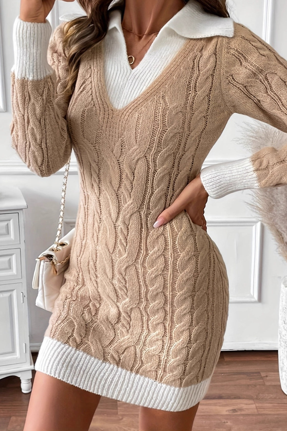 Colorblock Peter Pan Collar Sweater Dress Secondary image