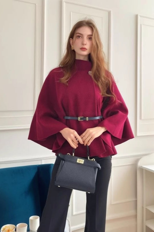 Belted Wool Cape Coat Red / S Main image