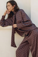 Polka Dot Tie Waist Slim Blouse